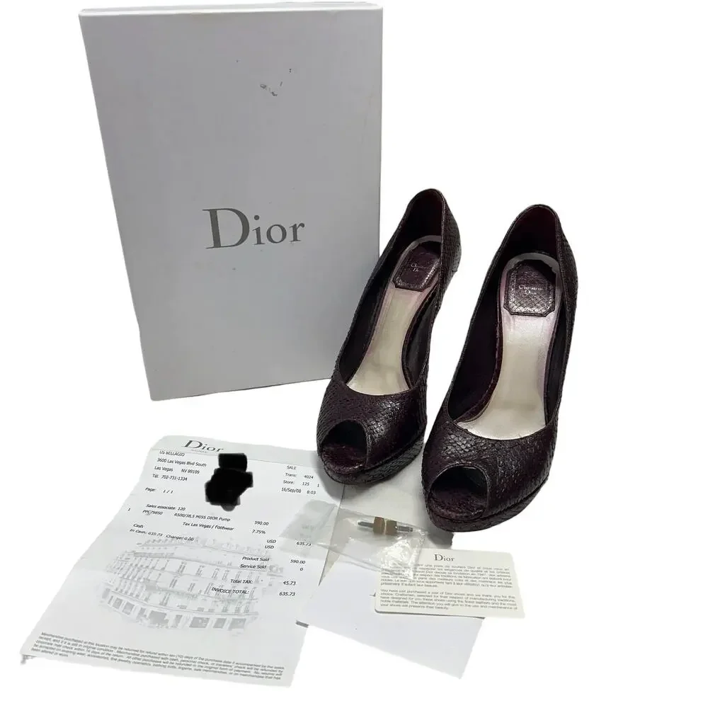 Christian Dior Womens Pumps Size 8.5 Python Leather Peep Toe Amethyste 2008 - Picture 5 of 11